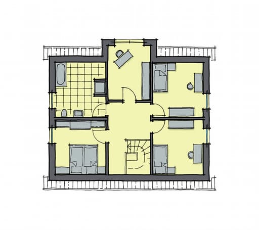 Fertighaus Birkenallee - Var. 1 von GUSSEK HAUS Schlüsselfertig ab 319000€, Satteldach-Klassiker Grundriss 1