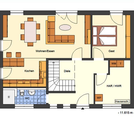 Massivhaus Rubino von Bischoff Massivhaus Schlüsselfertig ab 272100€, Satteldach-Klassiker Grundriss 1