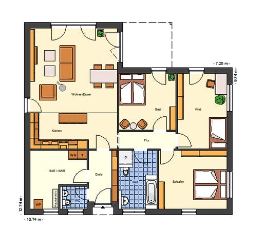 Massivhaus Sierra von Bischoff Massivhaus Schlüsselfertig ab 238400€, Bungalow Grundriss 1
