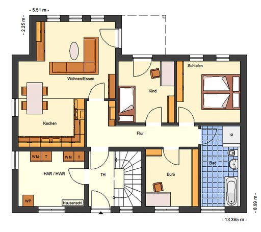 Massivhaus Tivo von Bischoff Massivhaus Schlüsselfertig ab 360300€, Satteldach-Klassiker Grundriss 1