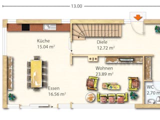 Fertighaus Blankenhorn von Holzhaus Rosskopf Schlüsselfertig ab 429000€, Satteldach-Klassiker Grundriss 1