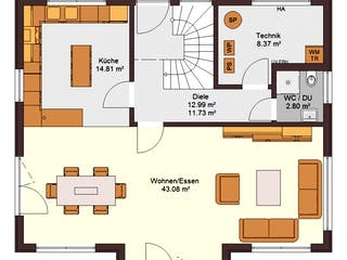 Fertighaus Family 144 von Zimmermann Haus Schlüsselfertig ab 263520€, Satteldach-Klassiker Grundriss 1