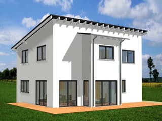 Fertighaus Bogenhausen von Ludwig Andrä Holzbau Schlüsselfertig ab 302074€, Pultdachhaus Außenansicht 1