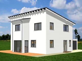 Fertighaus Bogenhausen von Ludwig Andrä Holzbau Schlüsselfertig ab 302074€, Pultdachhaus Außenansicht 2