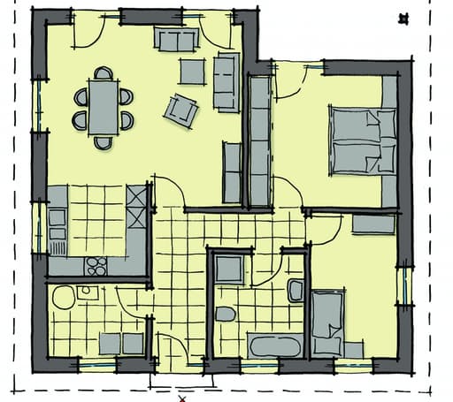 Fertighaus Bordeaux von GUSSEK HAUS Schlüsselfertig ab 239300€, Bungalow Grundriss 1