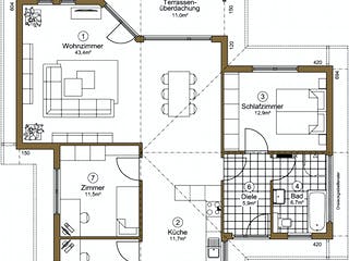 Fertighaus Musholm 110+11 von EBK Haus, Bungalow Grundriss 1