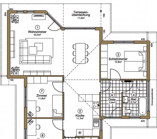 Fertighaus Musholm 110+11 (inactive) von EBK Haus, Bungalow Grundriss 1
