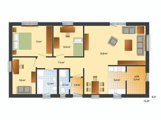 Fertighaus Bornholm von Danhaus Deutschland Schlüsselfertig ab 348934€, Bungalow Grundriss 1