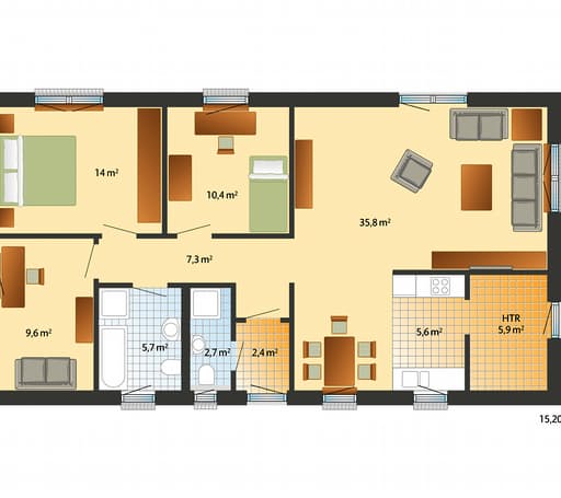 Fertighaus Bornholm von Danhaus Schlüsselfertig ab 211995€, Bungalow Grundriss 1