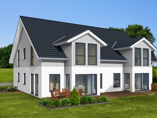 Fertighaus Doppelhaus 144 von Zimmermann Haus Schlüsselfertig ab 255230€, Satteldach-Klassiker Außenansicht 3