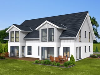 Fertighaus Doppelhaus 144 von Zimmermann Haus Schlüsselfertig ab 255230€, Satteldach-Klassiker Außenansicht 2