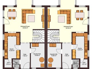 Fertighaus Doppelhaus 144 von Zimmermann Haus Schlüsselfertig ab 255230€, Satteldach-Klassiker Grundriss 1