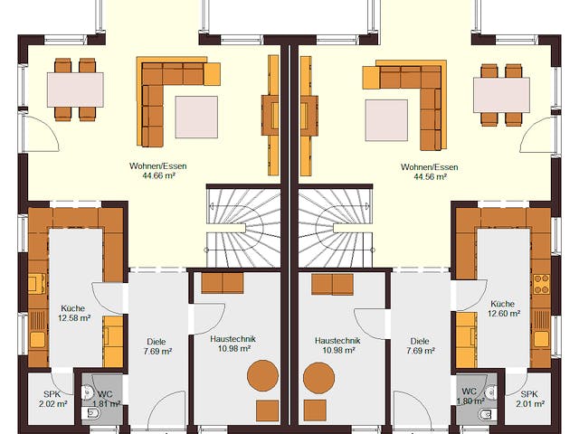 Fertighaus Doppelhaus 144 von Zimmermann Haus Schlüsselfertig ab 255230€, Satteldach-Klassiker Grundriss 1