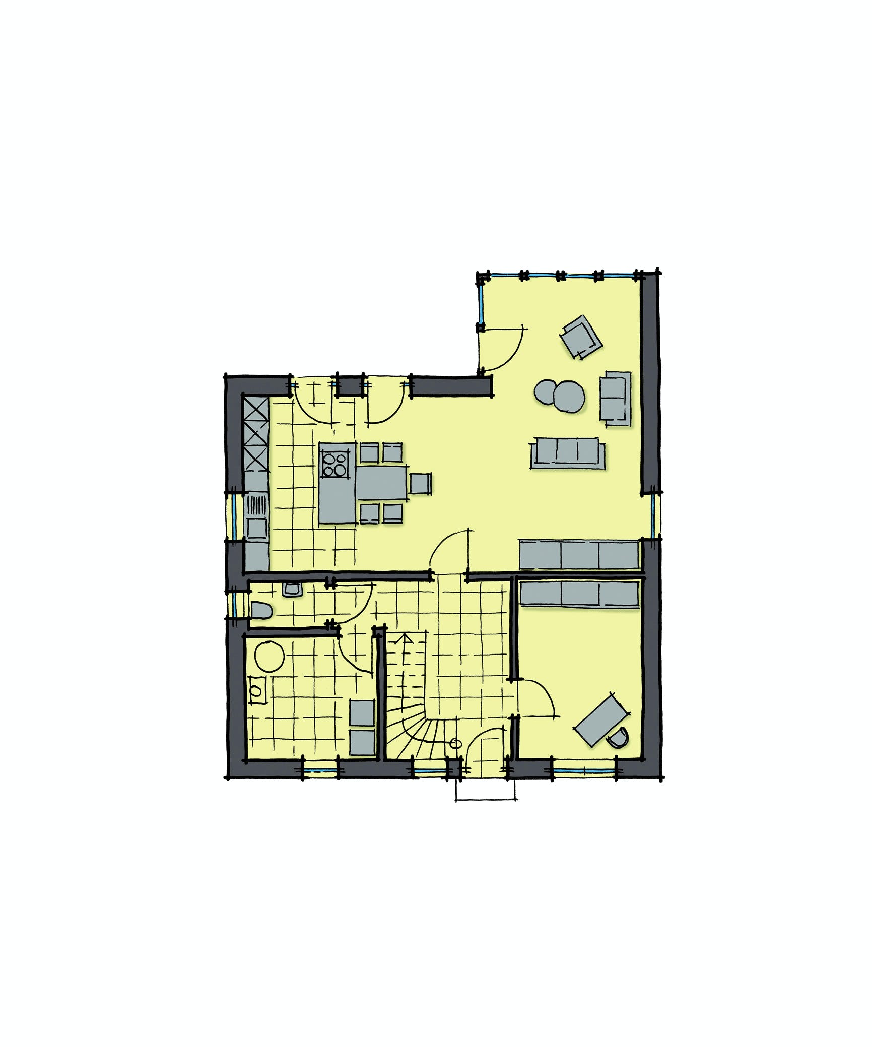 Fertighaus Buchenallee - Var. 2 von GUSSEK HAUS Schlüsselfertig ab 362700€, Satteldach-Klassiker Grundriss 1