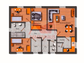 Massivhaus Bungalow 115 (nicht unterkellert) von Siegerland Massivhaus Schlüsselfertig ab 159600€, Bungalow Grundriss 1