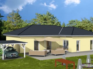 Fertighaus Bungalow 129 mit Walmdach von Zimmermann Haus Schlüsselfertig ab 191375€, Bungalow Außenansicht 1