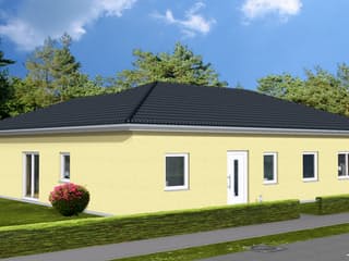 Fertighaus Bungalow 129 mit Walmdach von Zimmermann Haus Schlüsselfertig ab 191375€, Bungalow Außenansicht 2