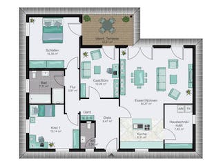 Fertighaus Bungalow 2 von STREIF Haus, Bungalow Grundriss 1