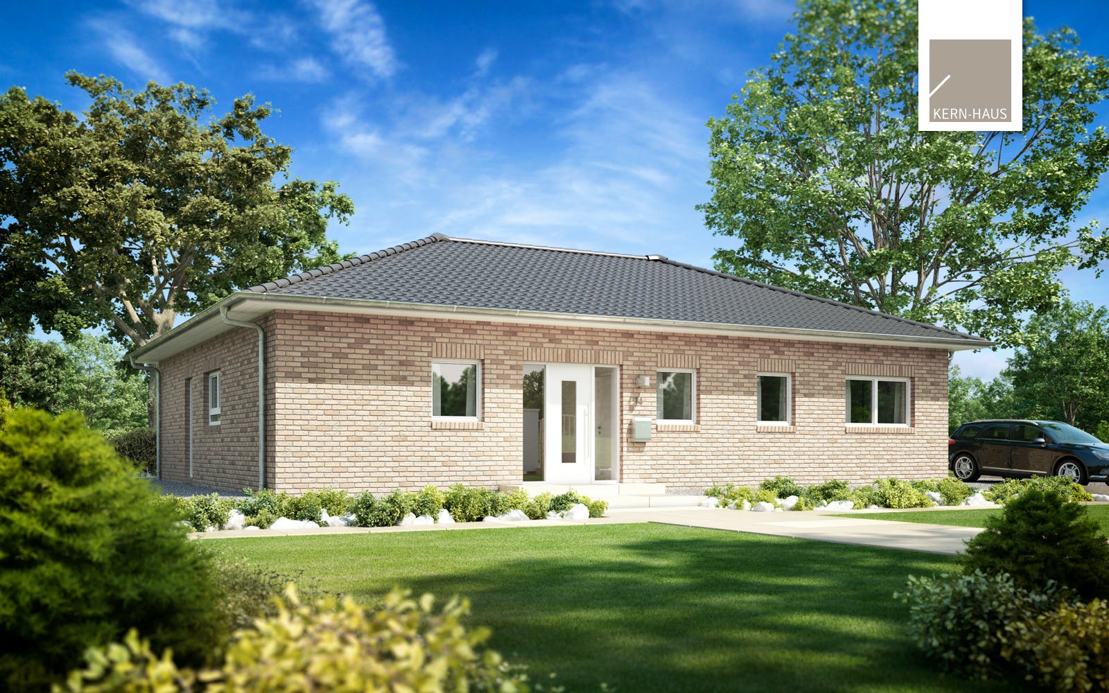 Massivhaus Bungalow Balance Klinker von Kern-Haus Schlüsselfertig ab 456900€, Bungalow Außenansicht 2