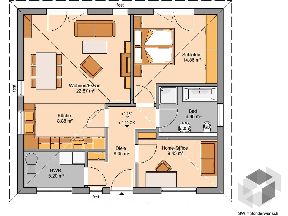 Bungalow Easy von Kern-Haus Grundriss