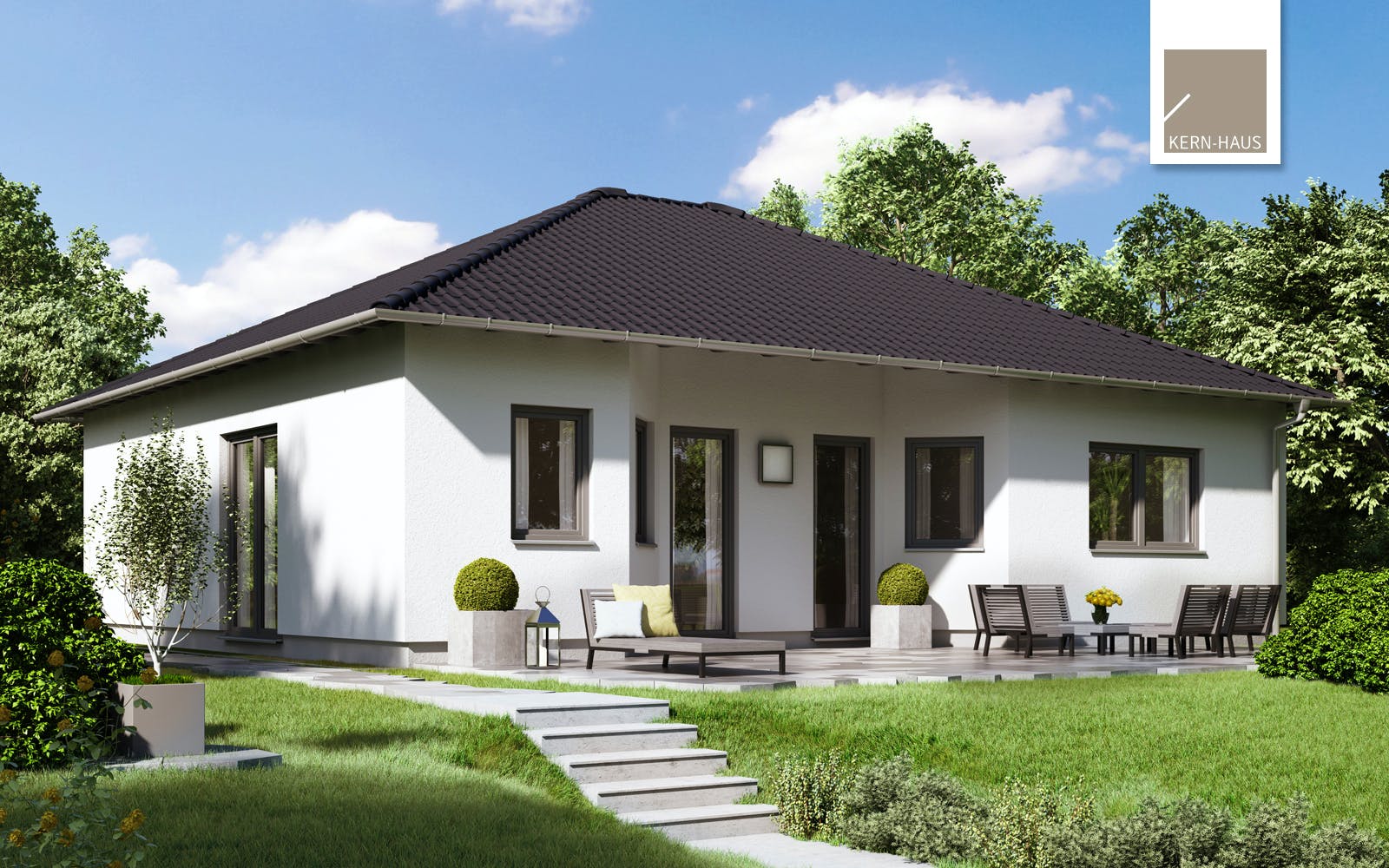 Massivhaus Bungalow Flair von Kern-Haus Schlüsselfertig ab 352900€, Bungalow Außenansicht 1
