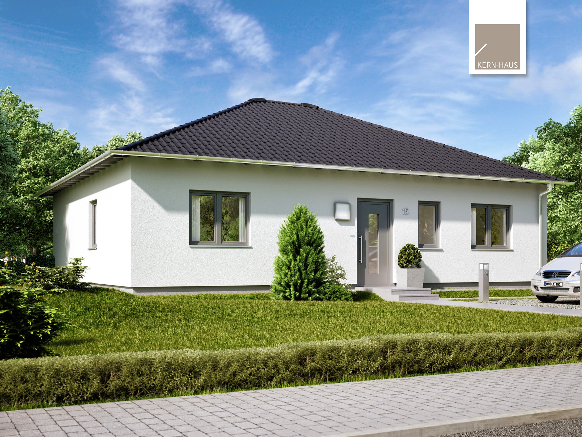 Massivhaus Bungalow Flair von Kern-Haus Schlüsselfertig ab 352900€, Bungalow Außenansicht 2