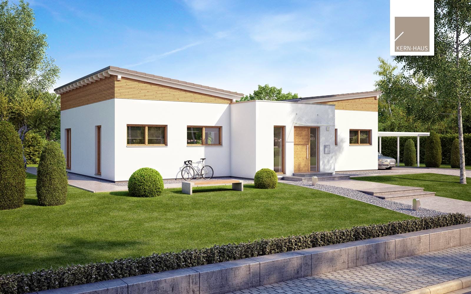 Massivhaus Bungalow Fokus von Kern-Haus Schlüsselfertig ab 556900€, Bungalow Außenansicht 1