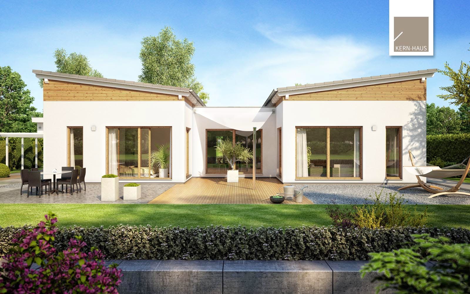 Massivhaus Bungalow Fokus von Kern-Haus Schlüsselfertig ab 556900€, Bungalow Außenansicht 2
