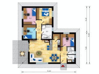 Massivhaus Bungalow Mallorca von CMF Creativ Massiv Flexibel HAUSBAU Schlüsselfertig ab 177400€, Bungalow Grundriss 1