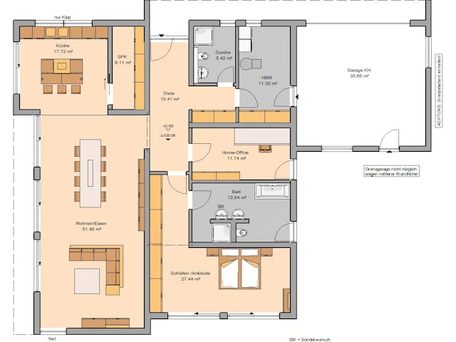 Massivhaus Bungalow Purea von Kern-Haus Schlüsselfertig ab 542900€, Bungalow Grundriss 1 Massivhaus Bungalow Purea von Kern-Haus Schlüsselfertig ab 542900€, Bungalow Grundriss 1