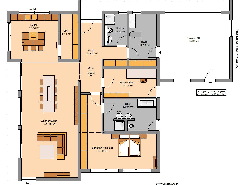 Massivhaus Bungalow Purea von Kern-Haus Schlüsselfertig ab 597900€, Bungalow Grundriss 1