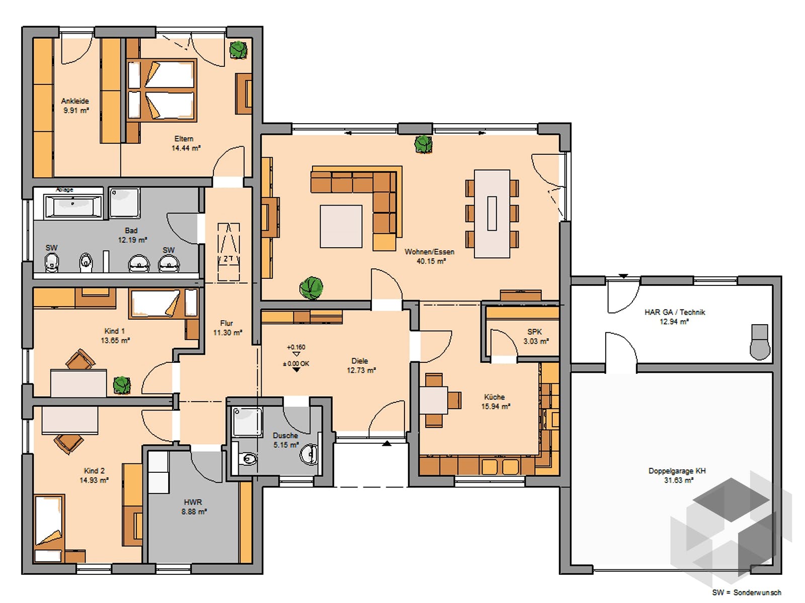 Einfamilienhaus Bungalow Trio Von Kern Haus Fertighaus De