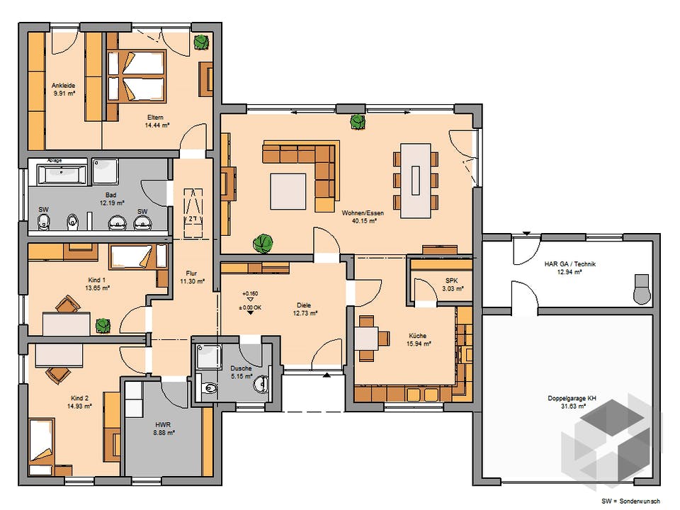 Bungalow Trio von Kern-Haus Grundriss
