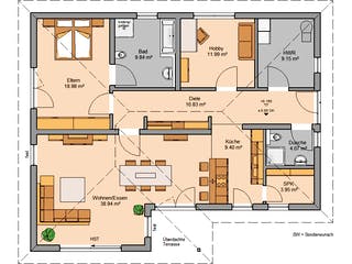 Massivhaus Bungalow Vita von Kern-Haus Schlüsselfertig ab 355900€, Bungalow Grundriss 1