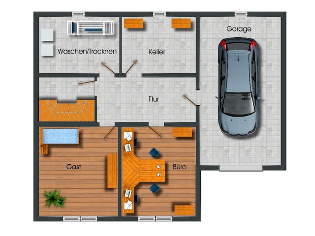 Massivhaus Bungalow vollunterkellert mit Garage von Siegerland Massivhaus Schlüsselfertig ab 240650€, Bungalow Grundriss 2