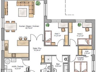 Fertighaus Bungalow 113 von Suckfüll Energiesparhaus Schlüsselfertig ab 364894€, Bungalow Grundriss 1