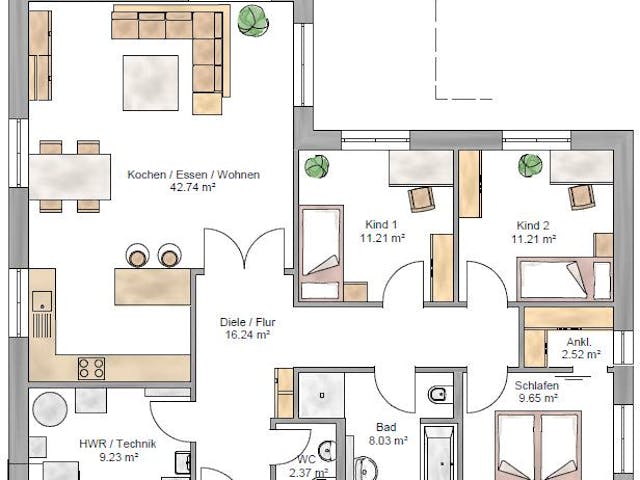 Fertighaus Bungalow 113 von Suckfüll Energiesparhaus Schlüsselfertig ab 364894€, Bungalow Grundriss 1