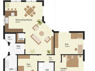 Fertighaus Bungalow 123 von Keitel-Haus, Bungalow Grundriss 1