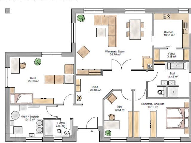 Fertighaus Bungalow 150 von Suckfüll Energiesparhaus Schlüsselfertig ab 472050€, Bungalow Grundriss 1