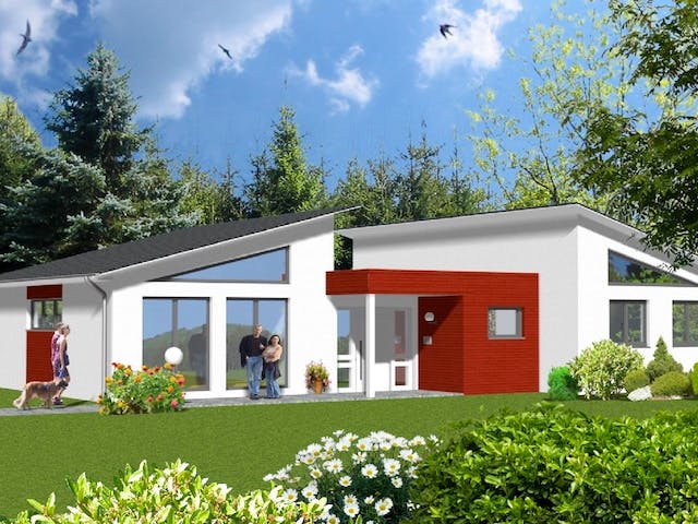 Fertighaus Designhaus von v. Perbandt Holzbau Schlüsselfertig ab 270000€, Bungalow Außenansicht 1