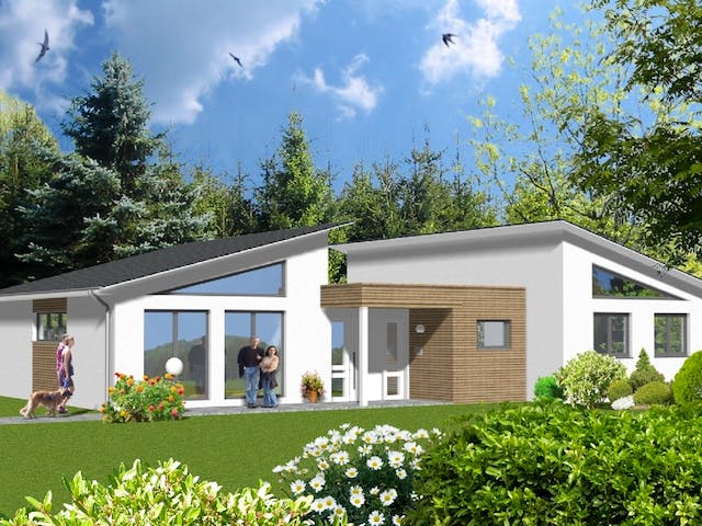 Fertighaus Designhaus von v. Perbandt Holzbau Schlüsselfertig ab 270000€, Bungalow Außenansicht 3
