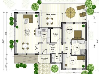 Fertighaus Designhaus von v. Perbandt Holzbau Schlüsselfertig ab 270000€, Bungalow Grundriss 1