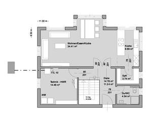 Fertighaus Referenzhaus 2 von Bittermann & Weiss Holzhaus Schlüsselfertig ab 293300€, Satteldach-Klassiker Grundriss 1