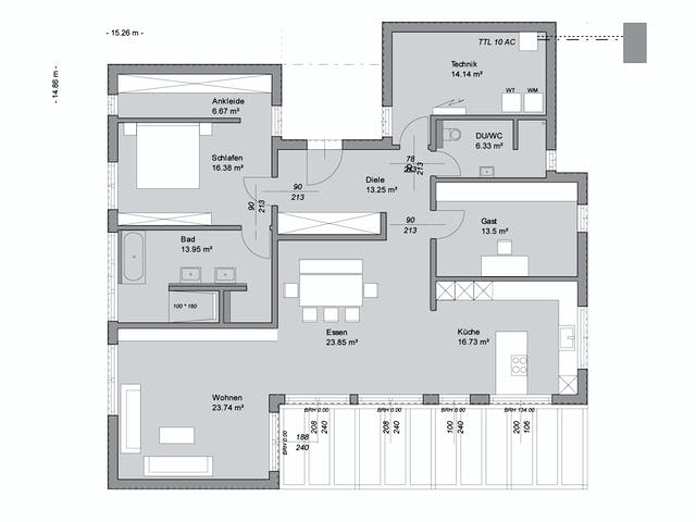 Fertighaus Referenzhaus 3 von Bittermann & Weiss Holzhaus Schlüsselfertig ab 323500€, Bungalow Grundriss 1