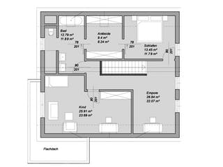 Fertighaus Referenzhaus 6 von Bittermann & Weiss Holzhaus Schlüsselfertig ab 356000€, Satteldach-Klassiker Grundriss 2