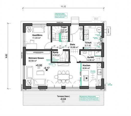 Fertighaus Chausseestraße 148 von bauen.WIEWIR Schlüsselfertig ab 319600€, Satteldach-Klassiker Grundriss 1