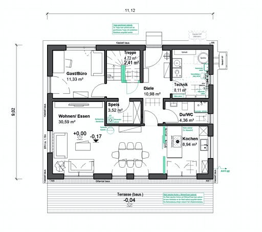 Fertighaus Elisenstraße 144 von bauen.wiewir Schlüsselfertig ab 284900€, Satteldach-Klassiker Grundriss 1