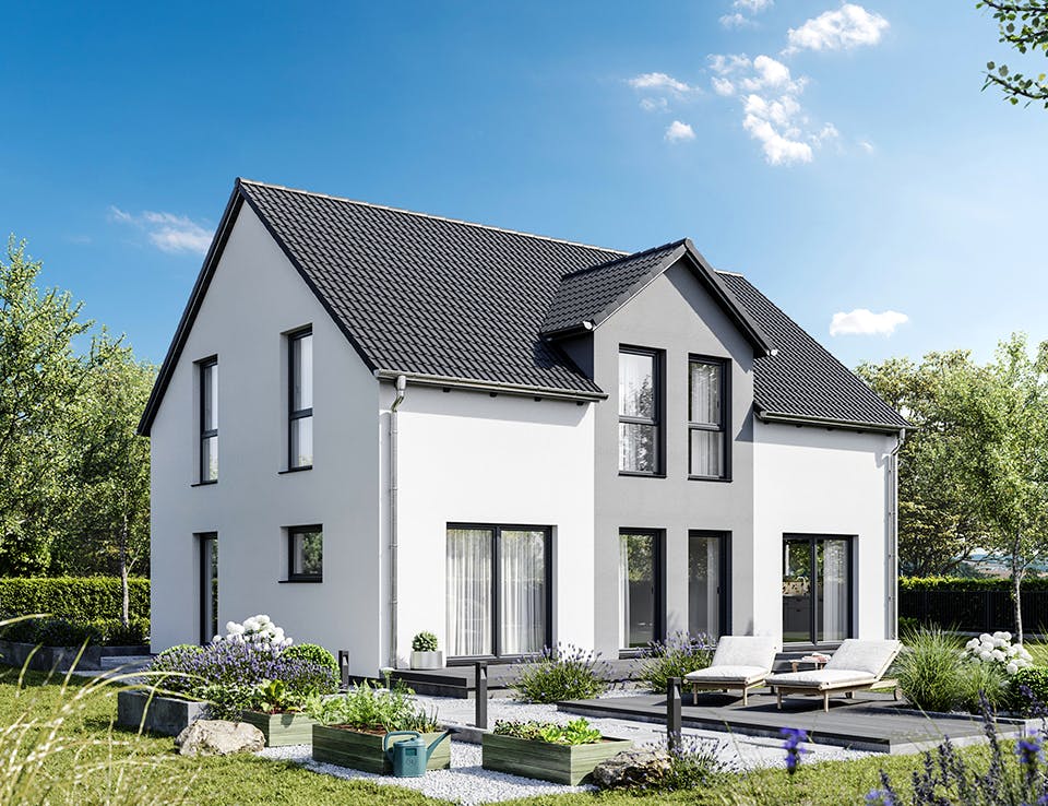 Fertighaus Elisenstraße 149 von bauen.WIEWIR Schlüsselfertig ab 372900€, Satteldach-Klassiker Außenansicht 1