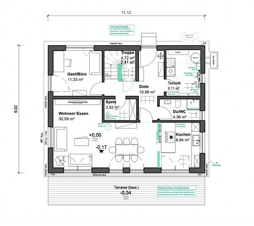 Fertighaus Elisenstraße 149 von bauen.wiewir Schlüsselfertig ab 319600€, Satteldach-Klassiker Grundriss 1