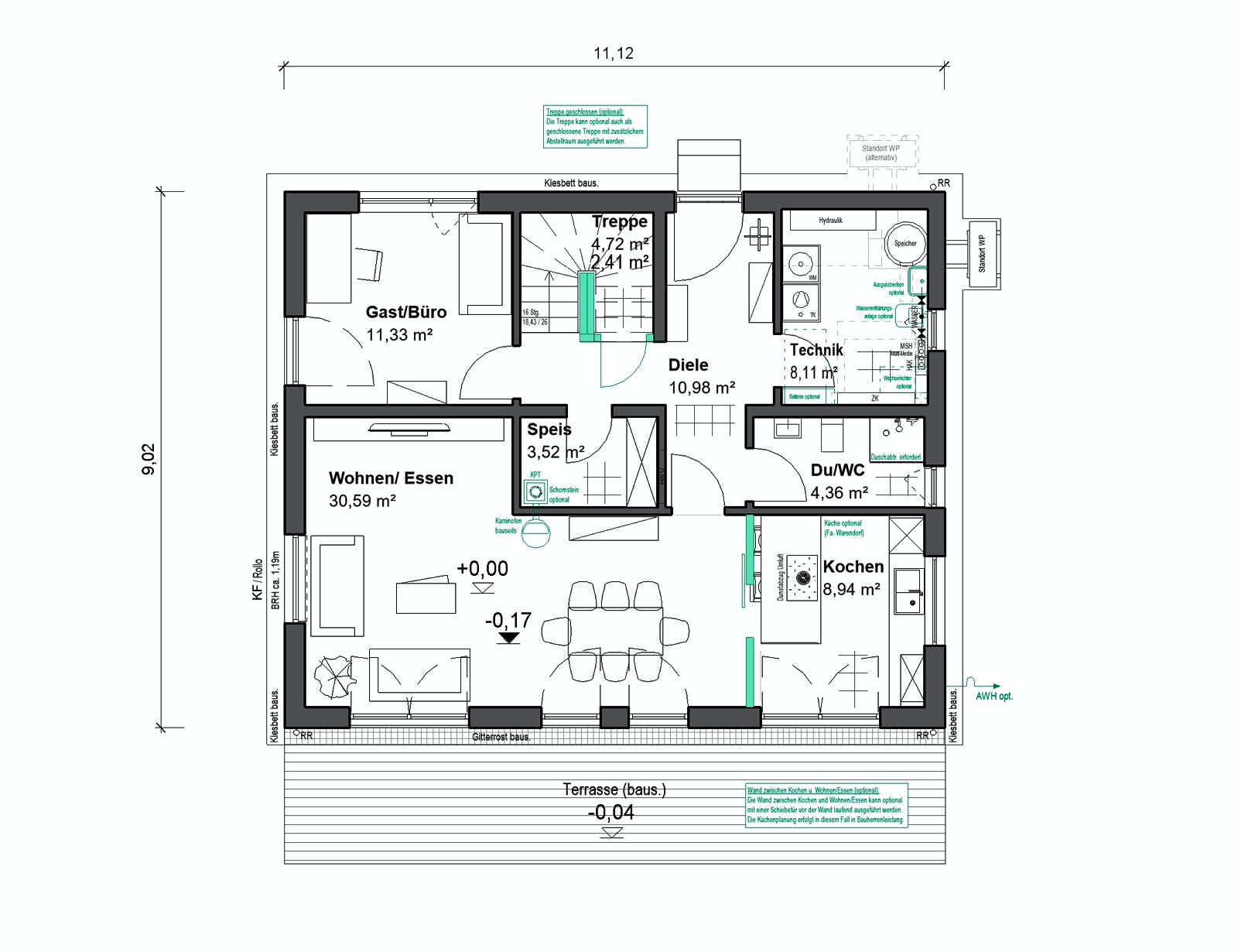 Fertighaus Elisenstraße 149 von bauen.WIEWIR Schlüsselfertig ab 372900€, Satteldach-Klassiker Grundriss 1